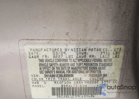 2009 Nissan Sentra 2.0S из США, поврежденный, VIN 3N1AB61E39L655686